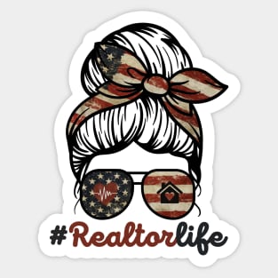 Realtor Life Messy Bun US Flag Sticker